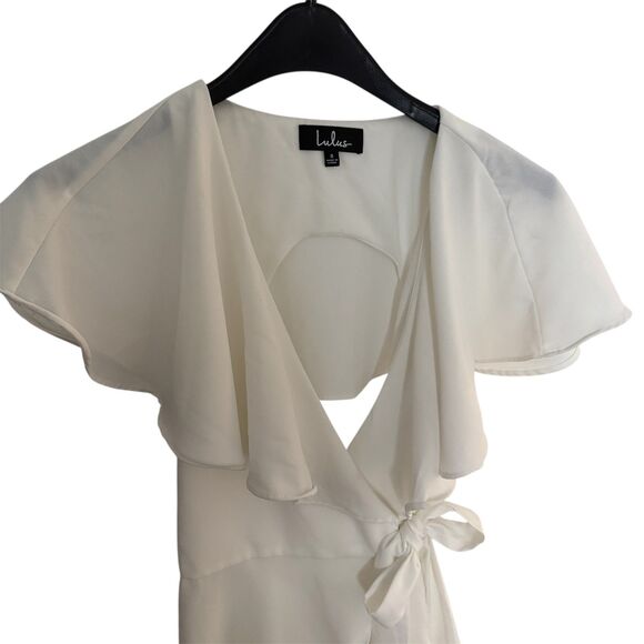 Lulus Aldrin White Ruffled Backless Wrap Skort Romper Wedding Bridal Size Small - Picture 4 of 7